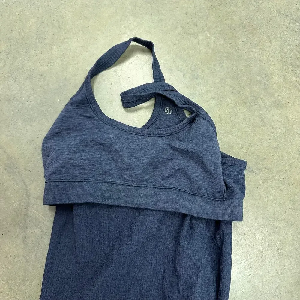 Lululemon Power Y Ribbed Tank Top Built In Shelf Bra Blue Heathered Size 4